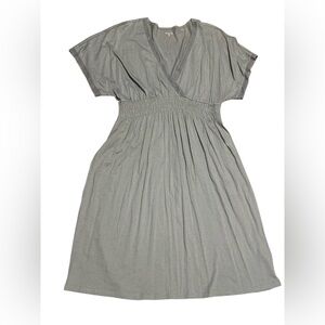 Garnet Hill Gray Wrap Dress Lace Cotton Stretchy Size Small Short Sleeve Women’s